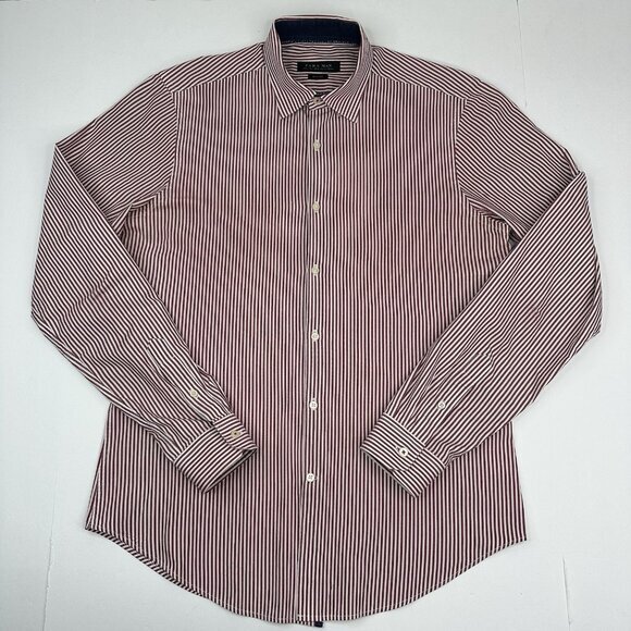 Zara Men’s Red White Slim Fit Striped Button Down Career Dress‎ Shirt L/C41.25 - Picture 1 of 11